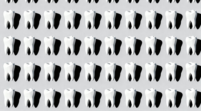 Modern Tooth Pattern with Strong Shadows, Minimal Monochrome Repeating Dental Design