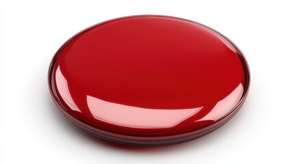 Glossy Red Round Button on White Background