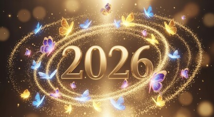 Magical Butterflies Swirl Around the Golden Year 2026 Celebration