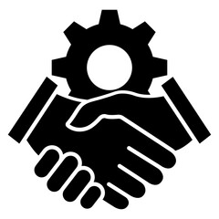 Handshake and gear icon. Business deal concept. Teamwork symbol. Vector illustration isolated on white.