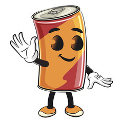 cute soda can mascot wave hand, cartoon drink character vector illustration, work of hand drawn