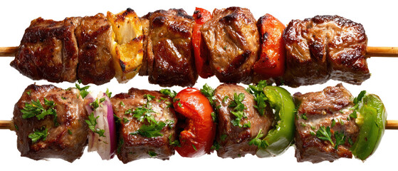 Grilled skewers of meat and vegetables