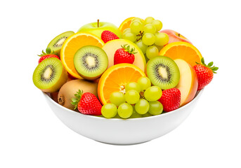 Bowl full of fresh colorful mixed fruits, healthy and vibrant isolated on transparent background