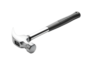 Shiny chrome claw hammer, essential construction and repair tool. isolated on transparent background