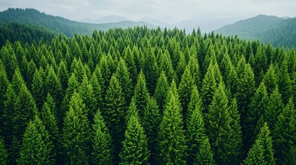 Obraz premium Drone view of green forest section protected by newly installed firebreak corridor. 