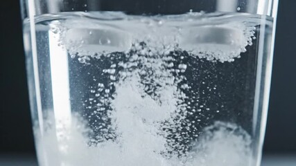 Effervescent tablet dissolving in clear water creating dynamic bubbles and refreshing splash - Powered by Adobe