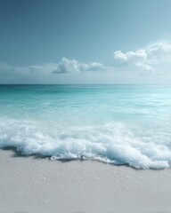 Fototapeta premium 89. tropical beach with clear water and clean sky, professional tone, controlled studio lighting, clean background for typography, generic props only