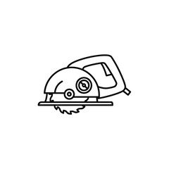 Circular Saw Outline - Black and White Line Art of a Power Tool.