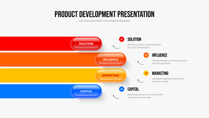 Marketing Visualization 4 Step Diagram Slide Layout. Sales Showcase Frame Template Vector Illustration. Service Planning Four Element Infographic Slideshow Design.