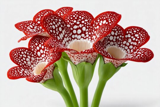Red polka dot flowers blooming in a surreal bouquet - Powered by Adobe