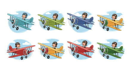 Female pilots flying biplanes in various colors © Pandaman1102