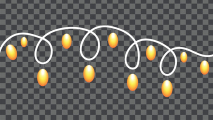 Glowing festive string of warm orange-yellow oval decorative lights on a transparent background, perfect for celebrations.