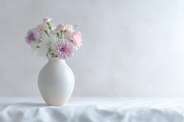 54. pastel bouquet on white table, advertising mood, gentle key and fill light, minimal composition, ideal for online ads