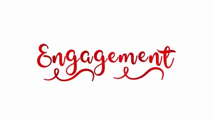 Engagement cursive elegant text lettering handwritten calligraphy animation, animated lettering reveal celebration isolated for invitation wedding greeting card video red type on white backdrop bg