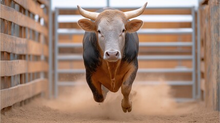 Charging Bull in Dusty Cattle Chute