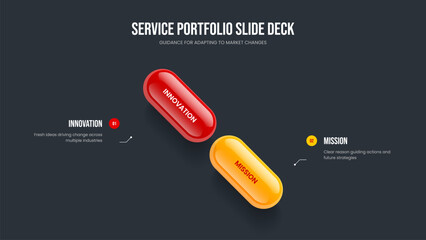Modern Strategy Slide Template Vector Illustration. Advertising Briefing 2 Option Infographic Frame Layout. Investor Planning Two Step Diagram Presentation Design.