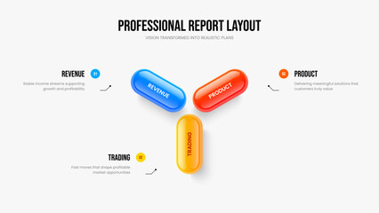 Company Growth 3 Element Infographic Frame Template. Creative Introduction Slideshow Layout Vector Illustration. Visual Briefing Three Option Diagram Slide Design.
