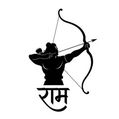 Striking silhouette illustration of a mighty archer drawing a bow with unwavering focus, symbolizing divine strength, courageous spirit, and determination in ancient lore