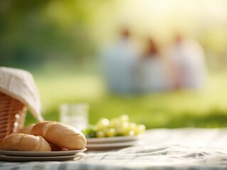 453. family picnic in a green park under soft sunlight, warm tone, natural window light, minimal composition, ideal for online ads