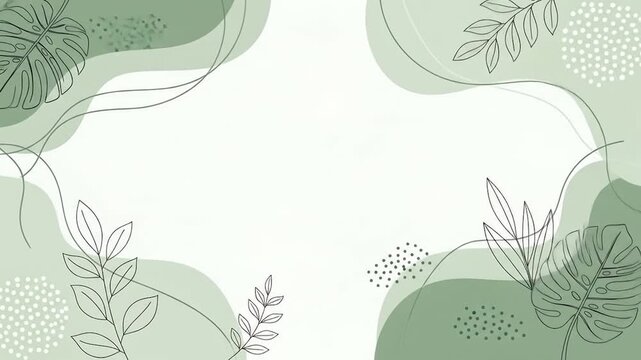 Modern Botanical Line Art Background with Abstract Green Shapes and Organic Leaf Illustrations, Creating a Serene and Minimalist Aesthetic for Digital Projects