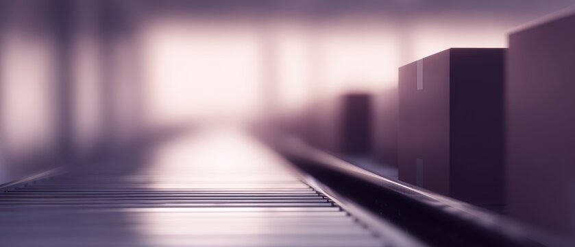 234. automated warehouse with conveyor belts and barcodes, professional tone, soft afternoon glow, ample space for text on the right, generic props only