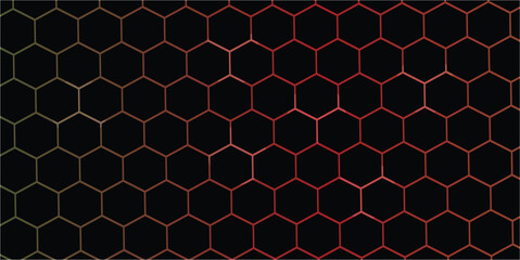 Fototapeta premium Abstract Digital Hexagon Gradient Pattern. Glowing Honeycomb Tech Black Background 
