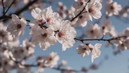Obraz premium Delicate Cherry Blossoms Against a Soft Blue Sky in Spring.