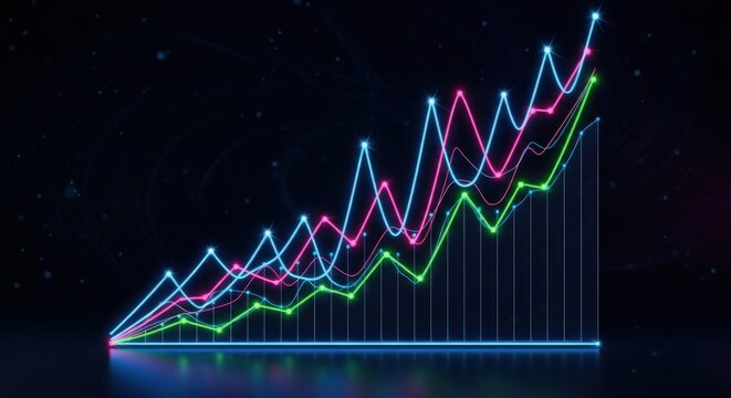 Glowing business chart showcasing financial growth and data analysis with vibrant color scheme on