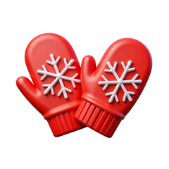 red Christmas mittens with white snowflake motif 3D Icon &ndash; Glossy Minimal Emoji Style, Isolated PNG object