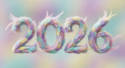 Dreamy Feathered 2026 Numbers Soft Pastel Gradient Background
