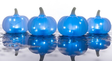 Pumpkin with blue lights and reflection