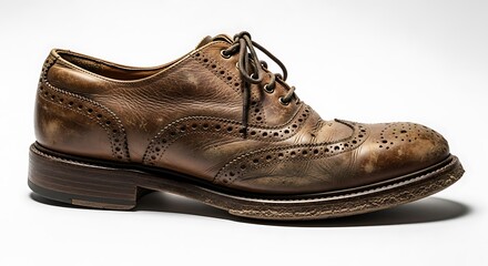 Brogue brown leather distressed shoe