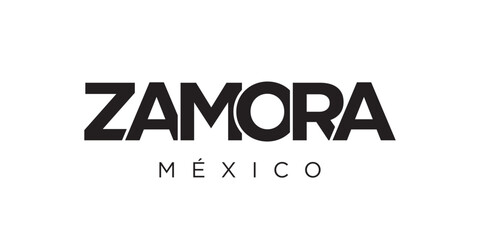 Zamora in the Mexico emblem. The design features a geometric style, vector illustration with bold typography in a modern font. The graphic slogan lettering.