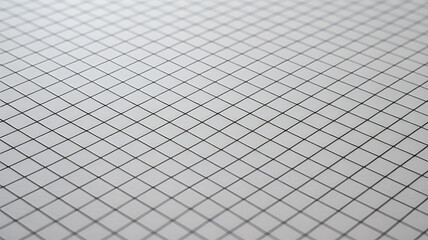 A closeup perspective reveals a meticulously crafted grid pattern, showcasing the intricate details and precise arrangement of lines and intersections on a white surface