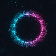 Fototapeta premium Abstract glowing circle frame with particles blue and pink gradient modern technology background