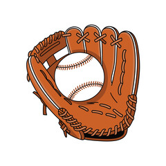 A baseball sits snugly within a leather baseball glove.