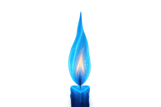 Burning blue candle with a mystic flame, glowing light, and energy, on an isolated transparent background