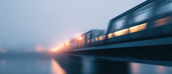 4. city train crossing bridge at dusk, professional tone, soft afternoon glow, clean background for typography, generic props only