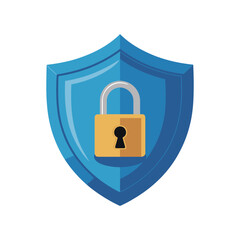 A blue shield with a golden padlock represents security and protection.