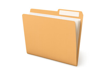 Manila office folder with tab storing documents. Organizing business files, data, and information in an archive