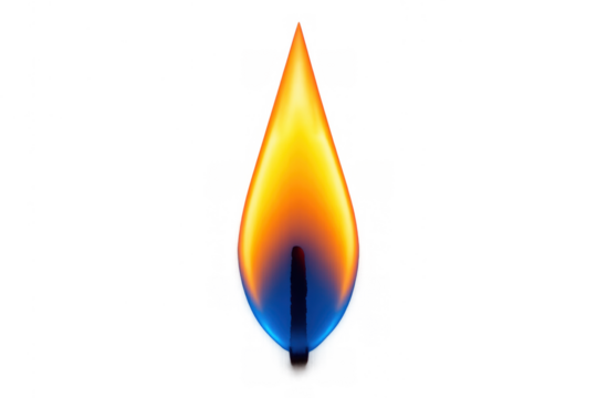 Burning fire flame showing realistic orange and blue color gradient heat and light on a transparent background