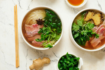 Vietnamese beef soup Pho. top veiw.style hugge