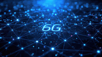 Futuristic 6G Network Grid With Glowing Data Flow