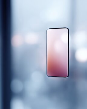 382. modern smartphone floating with glowing UI, modern vibe, natural window light, ample space for text, ideal for commercial use