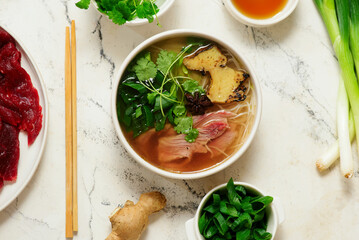 Vietnamese beef soup Pho. top veiw.style hugge