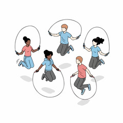 Minimalist Line Art Children Playing Jump Rope Illustration Activity
