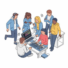 Handdrawn Creative People Teamwork Collaboration in Office Meeting Illustration