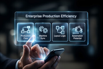 Smartphone User Interacting With Enterprise Production Efficiency Interface