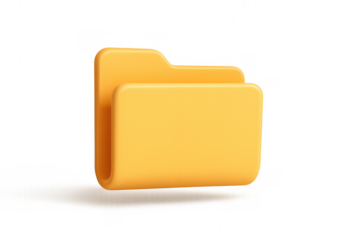 Yellow 3d folder icon representing data organization, file storage, and document archiving on transparent background