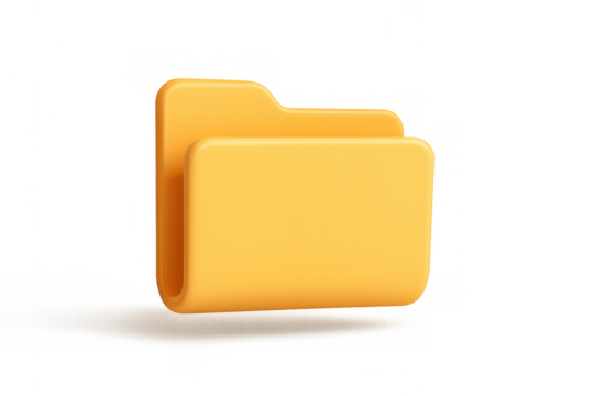 Yellow 3d folder icon representing data organization, file storage, and document archiving on transparent background